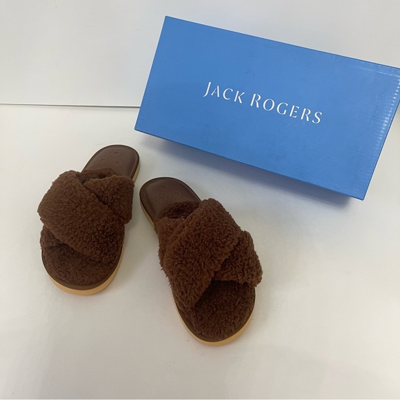 Jack Rogers Cozy Sloan Faux Fur Sandals in Teddy Bear Brown Size 7 - New In Box - Picture 2 of 15